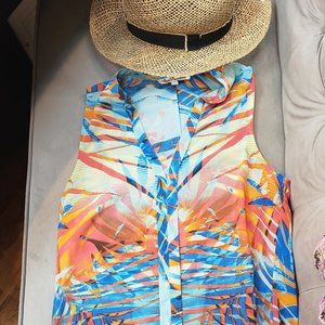 True Freedom Palm Leaf Sheer Top/Coverup  Size S  Multicolor